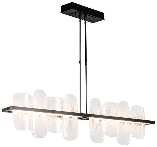 Vitre 51.9" Linear Black Long LED Pendant with White Swirl Glass