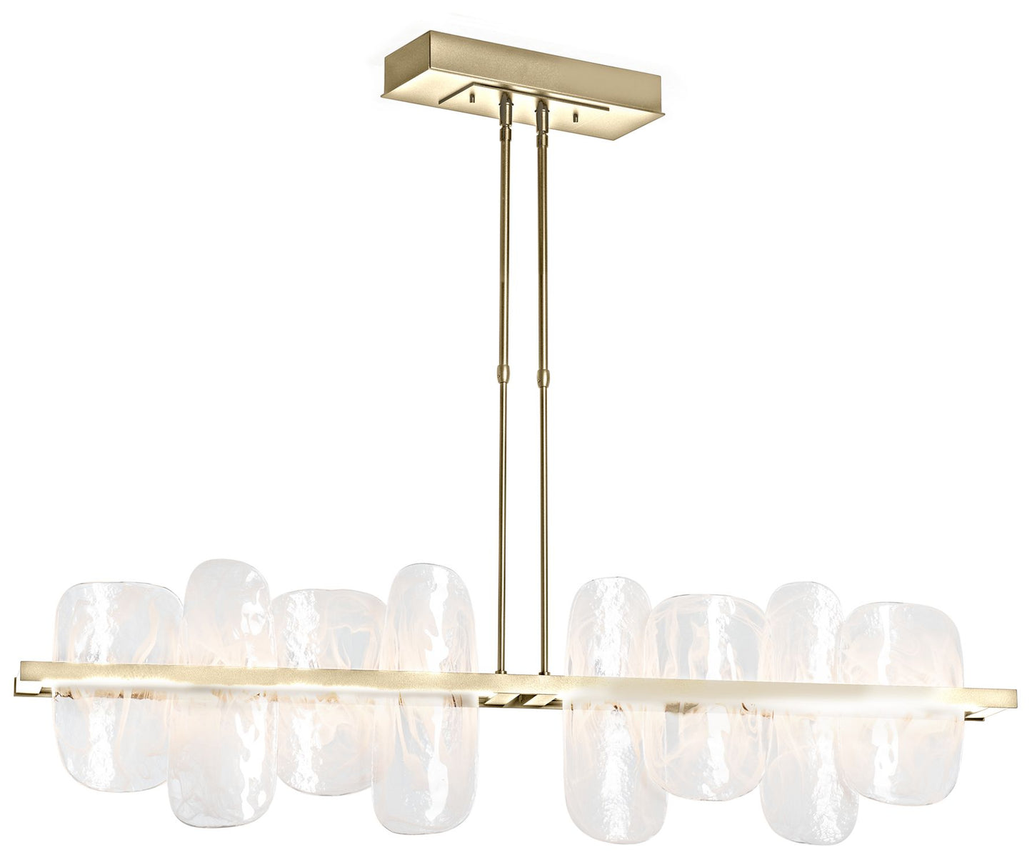 Vitre 51.9" Linear Modern Brass Long LED Pendant with White Swirl Glas