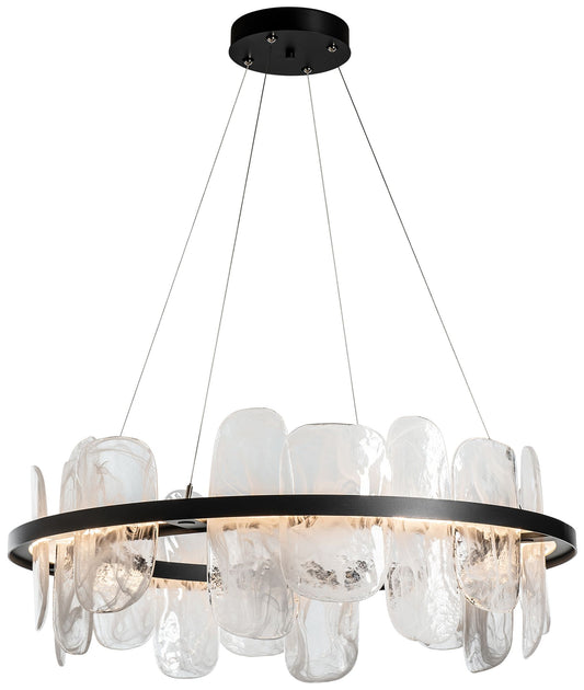 Vitre Circular LED Pendant - Black Finish - White Glass - Standard Height