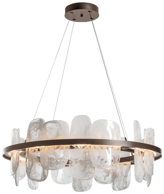 Vitre Circular LED Pendant - Bronze Finish - White Glass - Standard Height