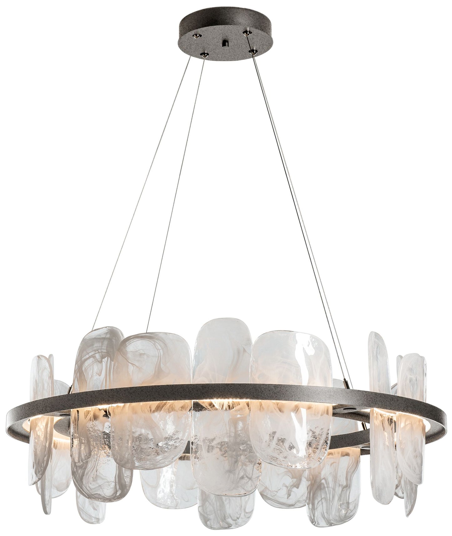 Vitre Circular LED Pendant - Iron Finish - White Glass - Standard Height