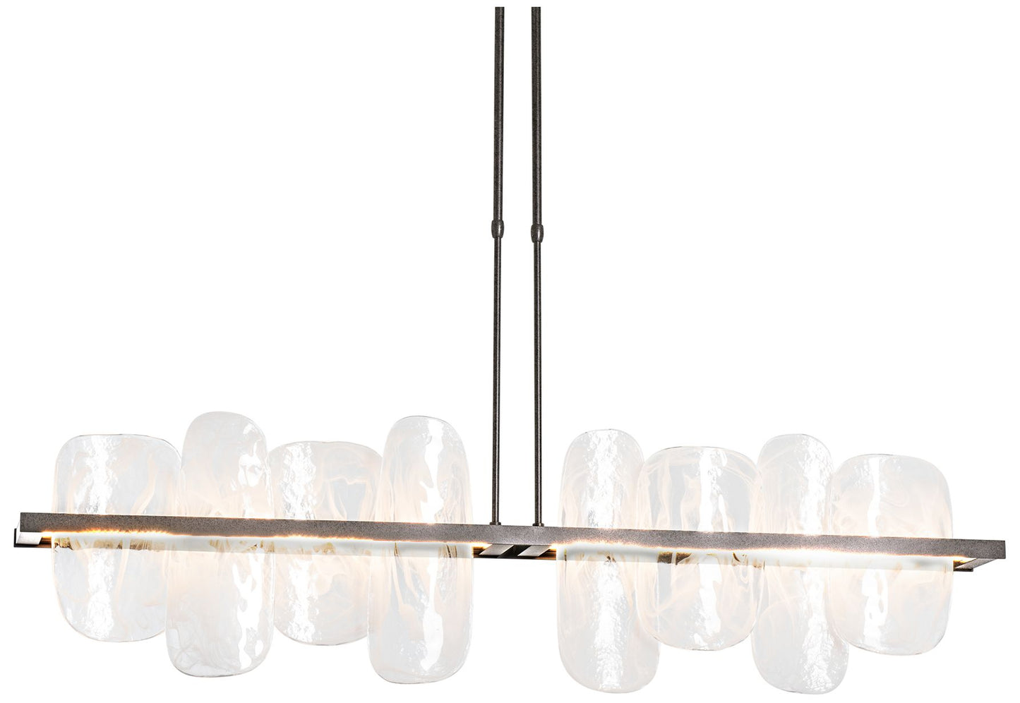 Vitre Large Linear LED Pendant - Iron Finish - White Glass - Short Height