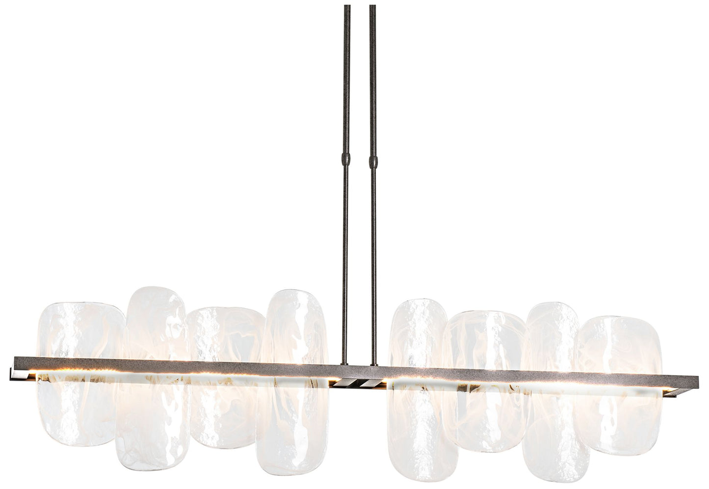 Vitre Large Linear LED Pendant - Iron Finsih - White Glass - Long Height