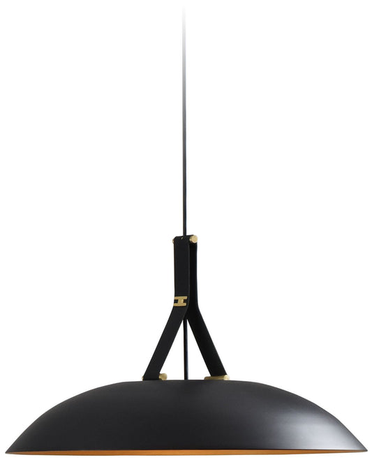 Volo Pendant - Noir - Black & Brass Shade - Brass Accents - Black Leath