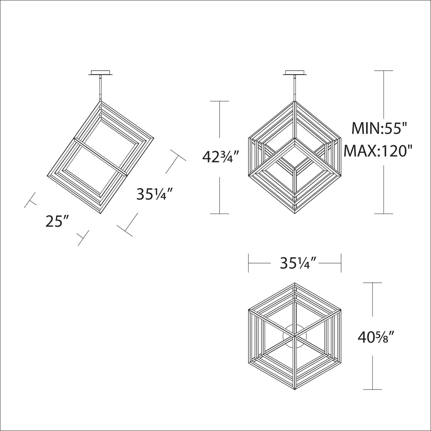 WAC Atlas 41 3/4"W Black 3-Light LED Geometric Chandelier