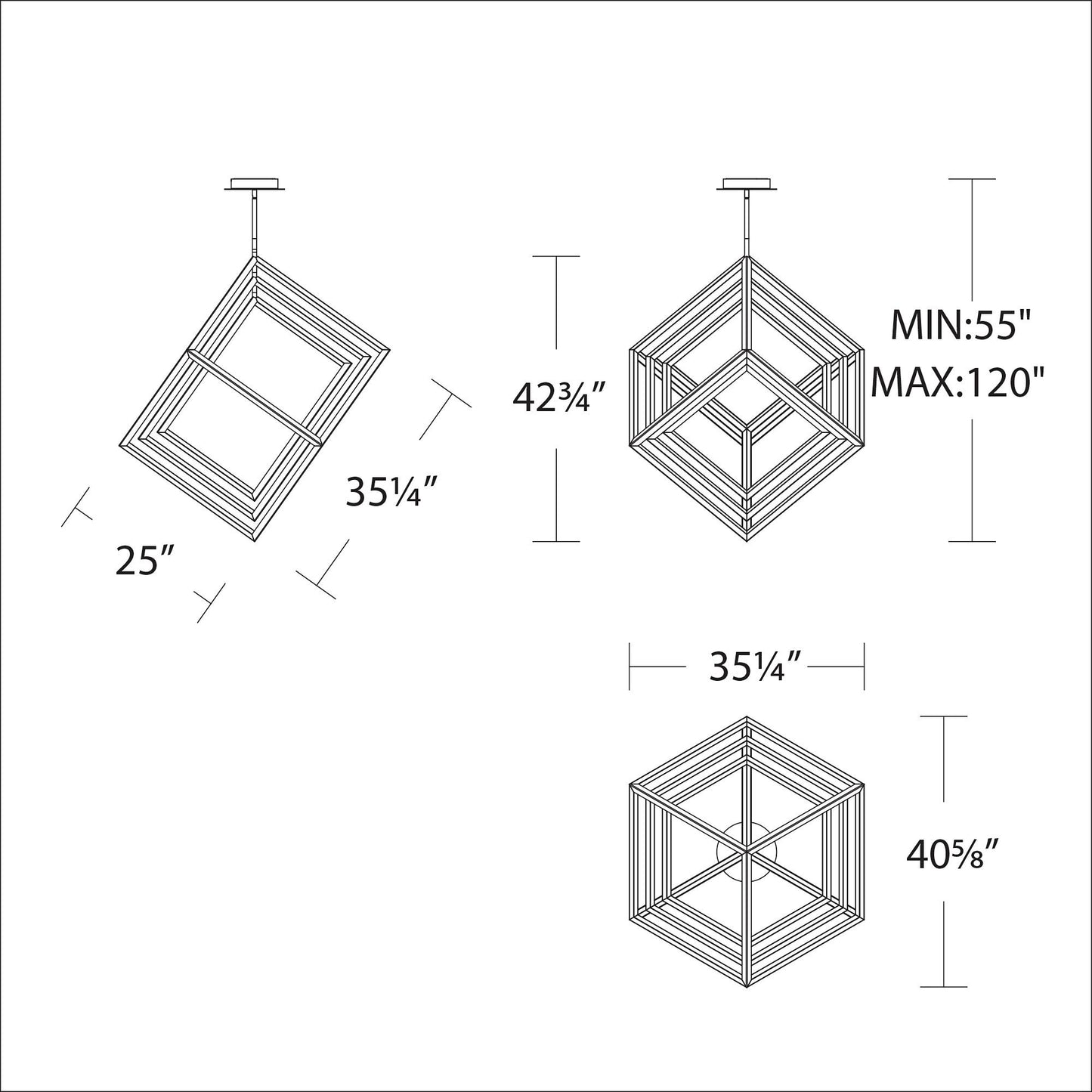 WAC Atlas 41 3/4"W Black 3-Light LED Geometric Chandelier