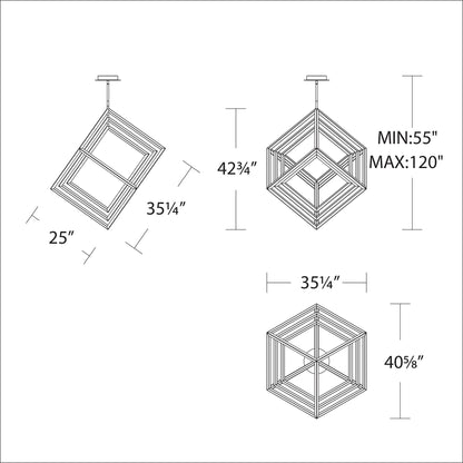 WAC Atlas 41 3/4"W Black 3-Light LED Geometric Chandelier