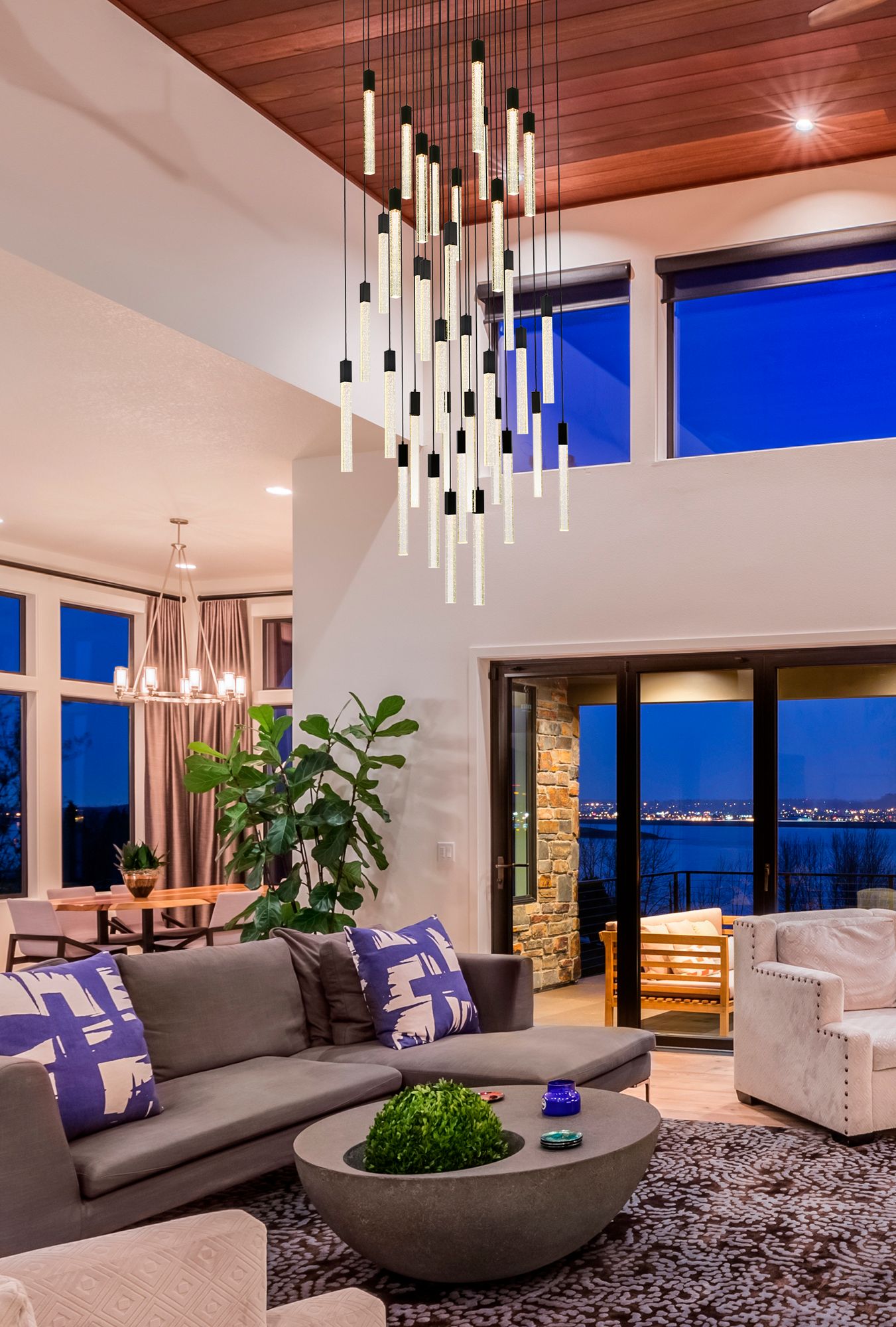 Weston 42" Wide Black and Crystal Multi-Light Pendant