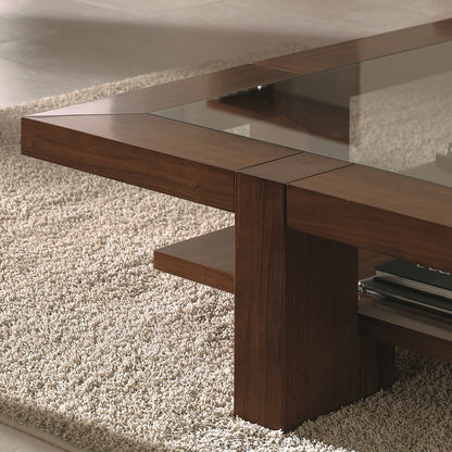 Wooden Square Coffee Table With Glass Top