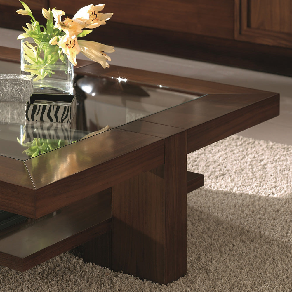 Wooden Square Coffee Table With Glass Top